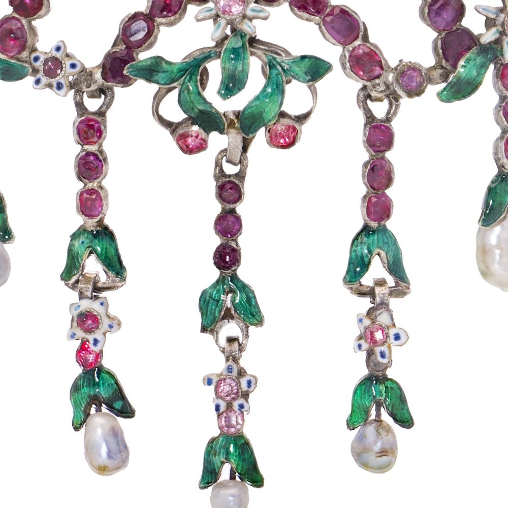 Antique Victorian Pink Topaz Enamel Brooch