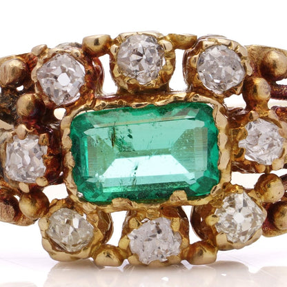 Victorian Emerald And Old Cut Diamond Cluster Ring In 18 Carat Gold