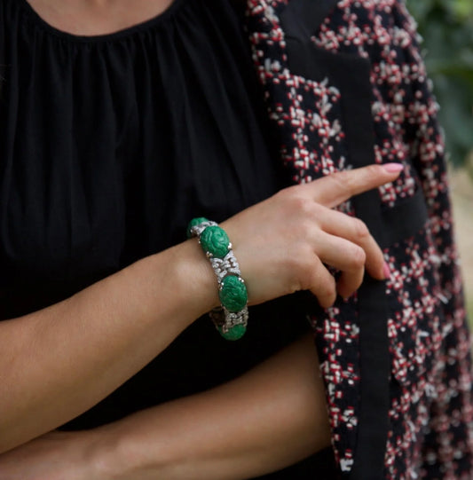 Platinum Jadeite Jade And Diamond Bracelet