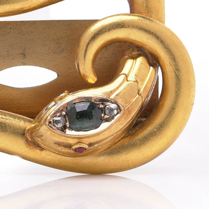Victorian 18 Carat Gold Snake Belt Buckle with Ruby, Sapphire And Diamonds
