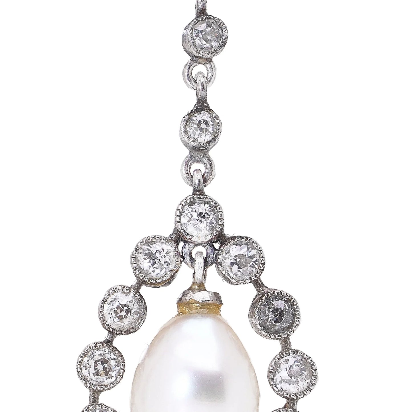 Art Deco Platinum Drop Earrings with Natural Pearls & Old Cut Diamonds, c.1920s