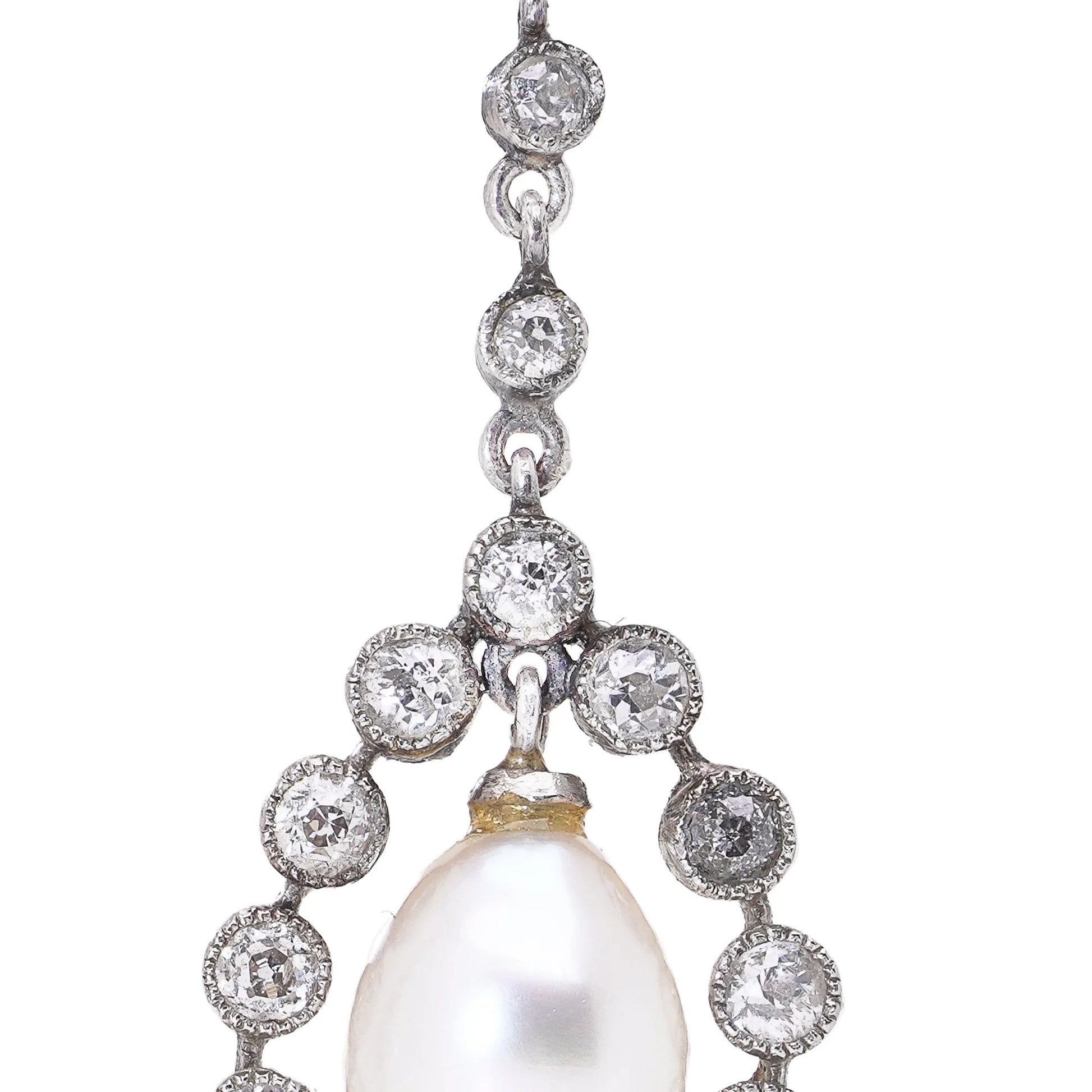 Art Deco Platinum Drop Earrings with Natural Pearls & Old Cut Diamonds, c.1920s