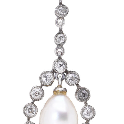 Art Deco Platinum Drop Earrings with Natural Pearls & Old Cut Diamonds, c.1920s