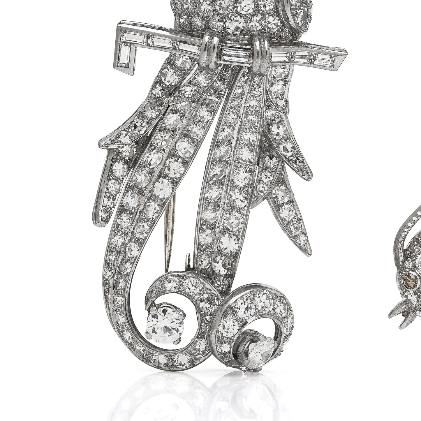 Art Deco Platinum Double Clip Diamond Bird Brooches