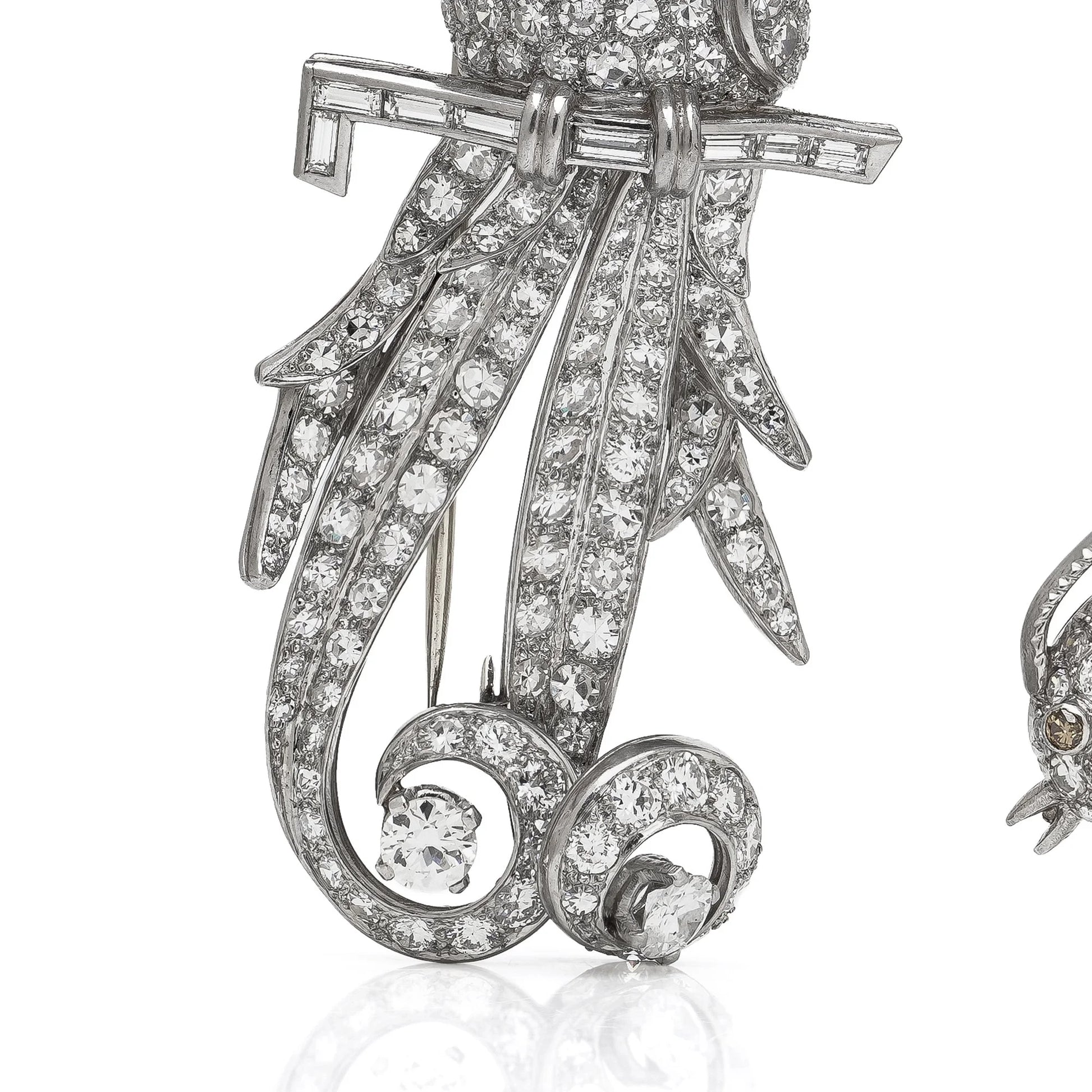 Art Deco Platinum Double Clip Diamond Bird Brooches