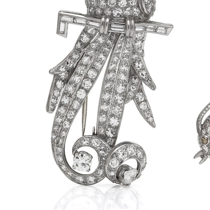 Art Deco Platinum Double Clip Diamond Bird Brooches