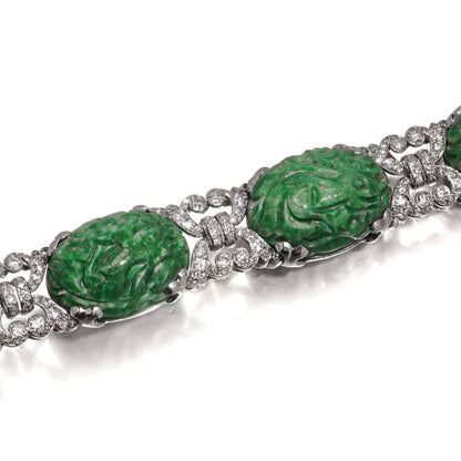Platinum Jadeite Jade And Diamond Bracelet