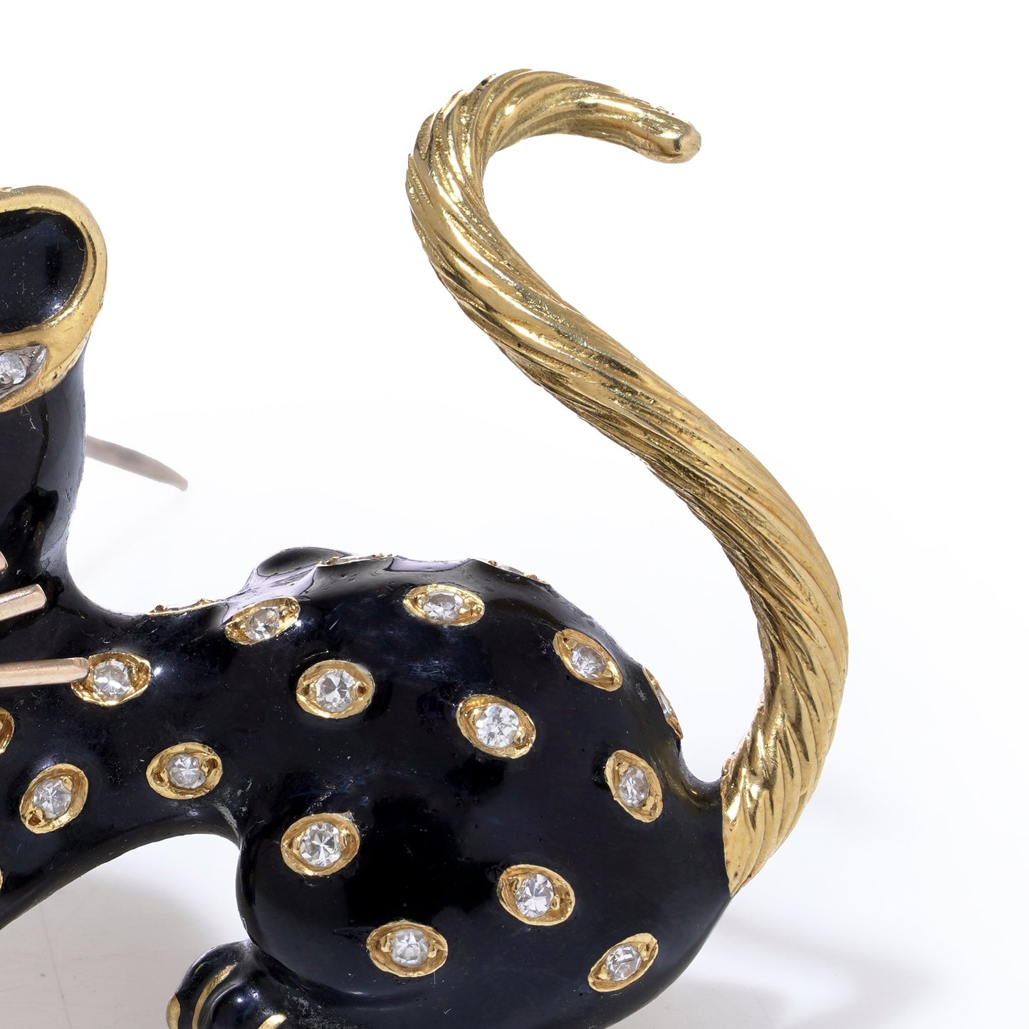 Kutchinsky 18ct Gold Diamond and Enamel Cat Brooch