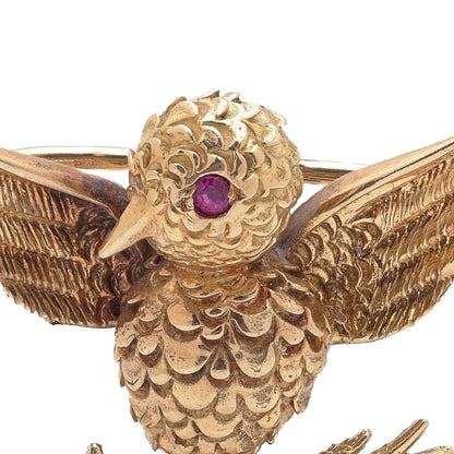 Boucheron Paris 18ct Gold Bird Brooch with Ruby Eye, Circa 1920s