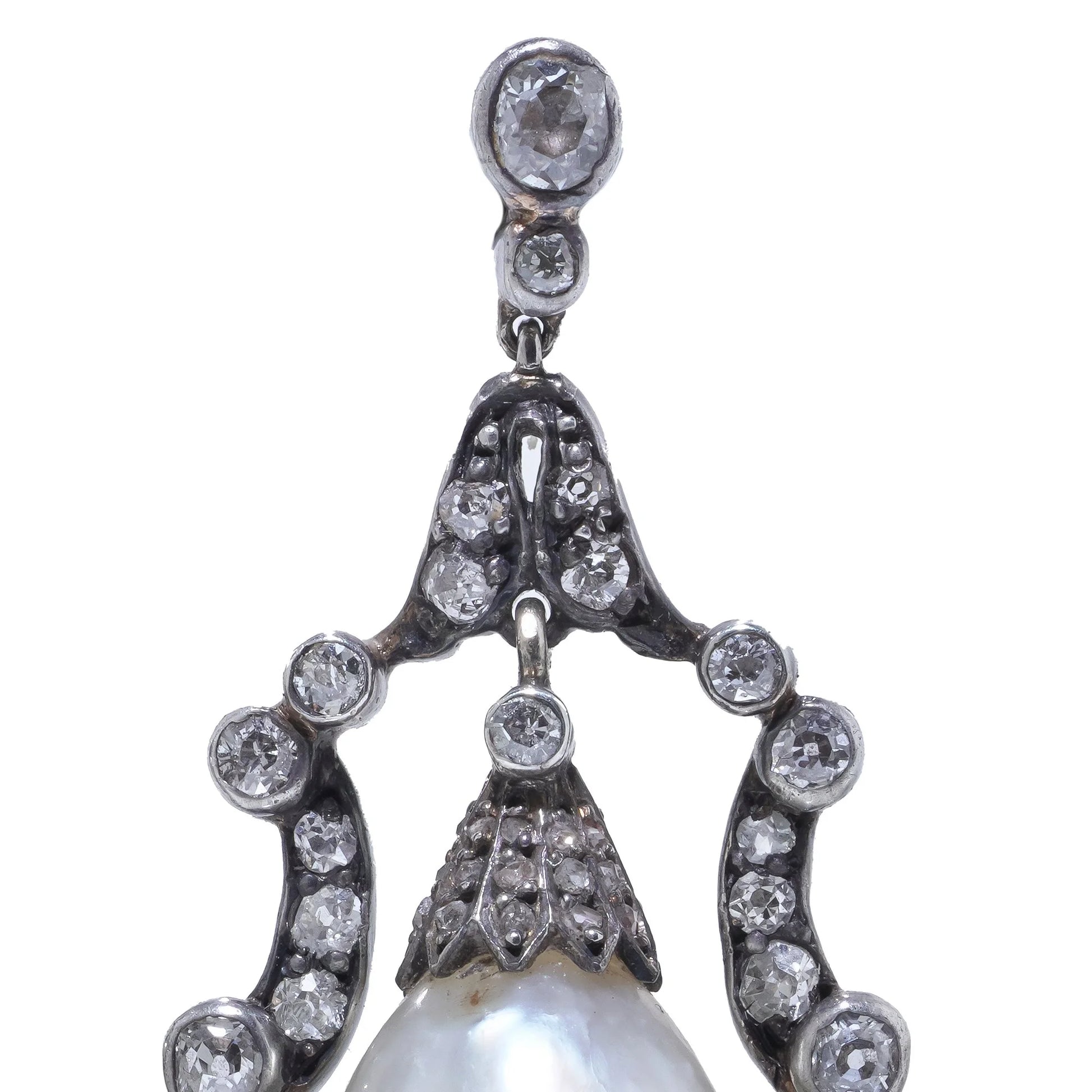 Victorian Antique Natural Pearl and Diamond Drop Earrings