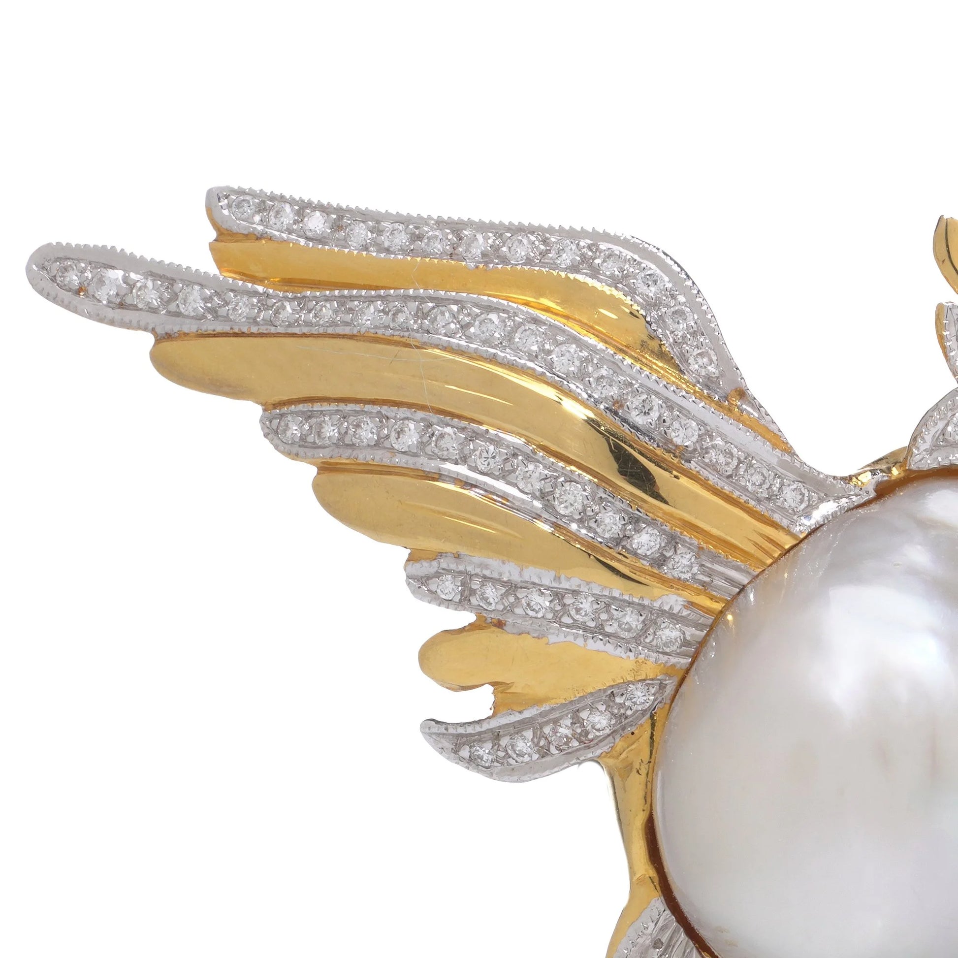 18 Carat Gold Cockatoo Brooch With South Sea Pearl And Diamonds