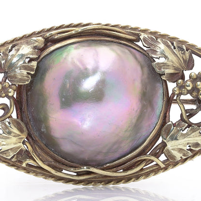 Art Nouveau Tahitian Pearl and Gold Navette Shaped Brooch, Circa 1910