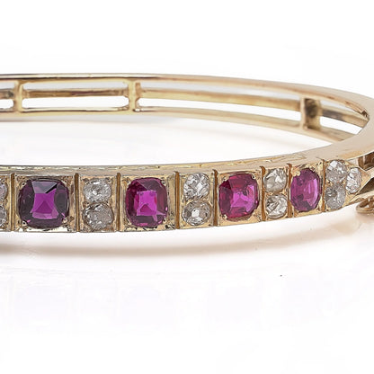Victorian 18KT Gold Ruby and Diamond Bangle