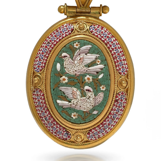 Antique 19th Century 23KT Gold Micromosaic Mourning Pendant