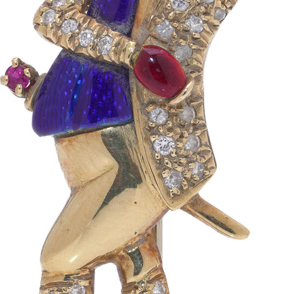 Ludwig Mller Style Diamond Ruby Enamel Set Gold Figural Brooch