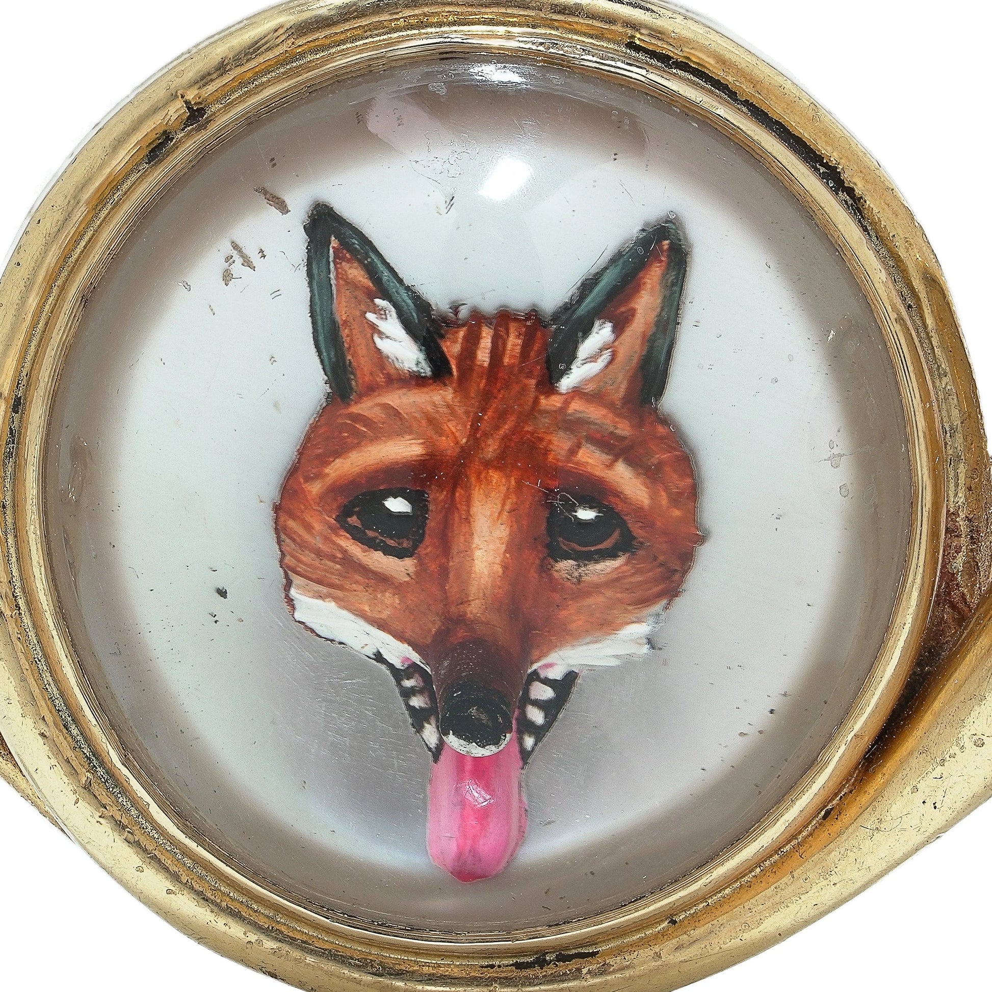 14KT Gold Essex Crystal Fox Hunting Horn Brooch, Circa 1910