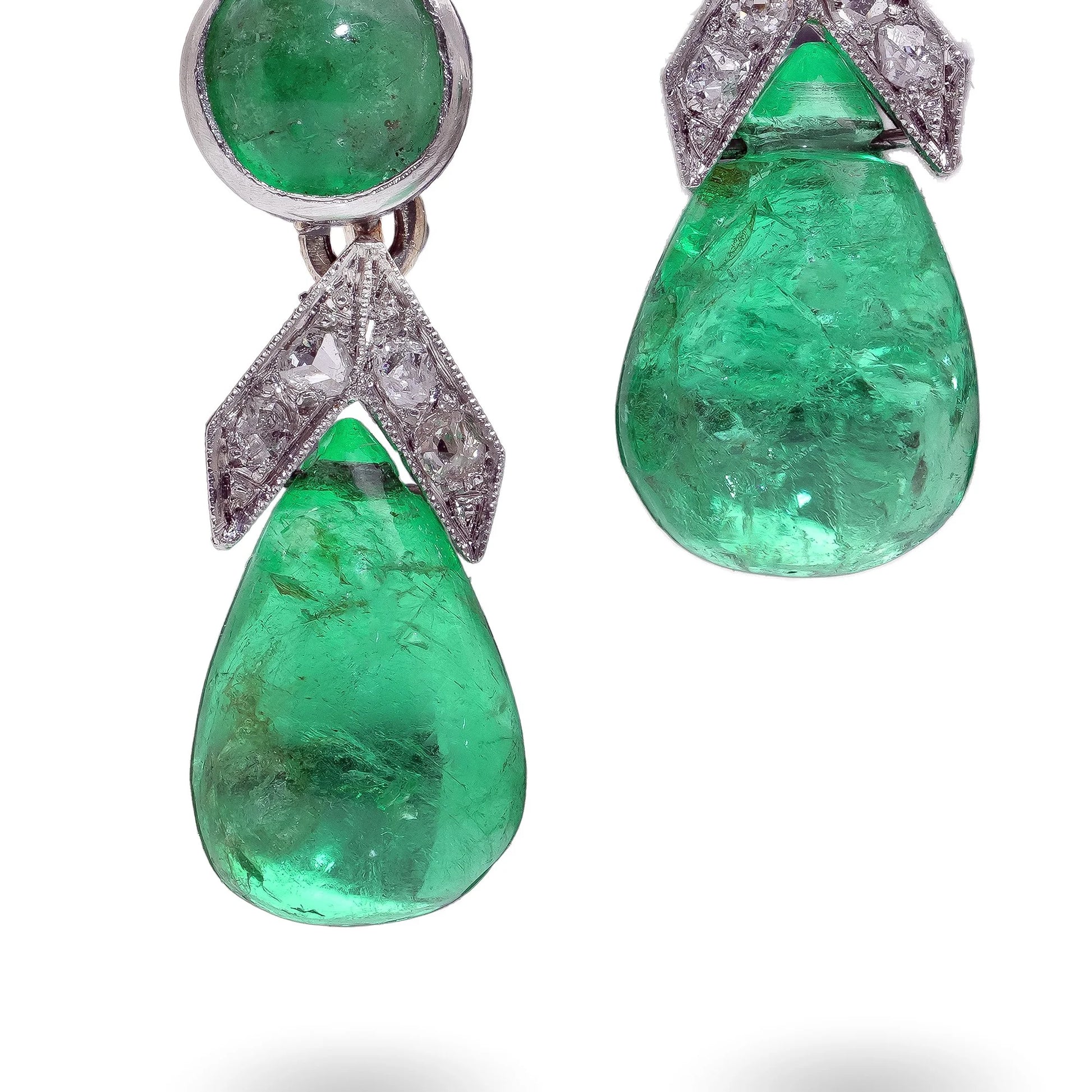 Art Deco Platinum Colombian Emerald Earrings