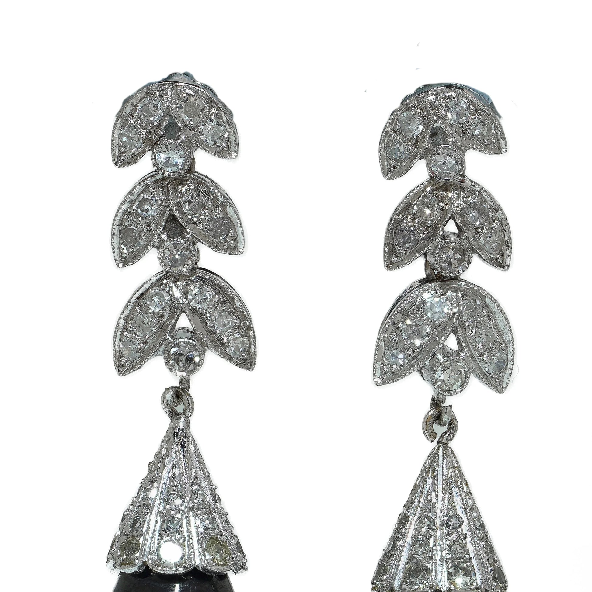 Art Deco Platinum Onyx and Diamond Drop Earrings