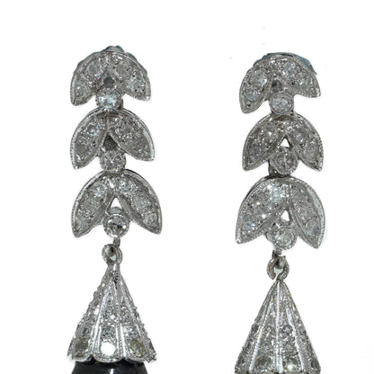Art Deco Platinum Onyx and Diamond Drop Earrings