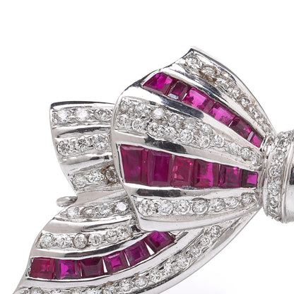 18 Carat White Gold Ruby And Diamond Bow Brooch