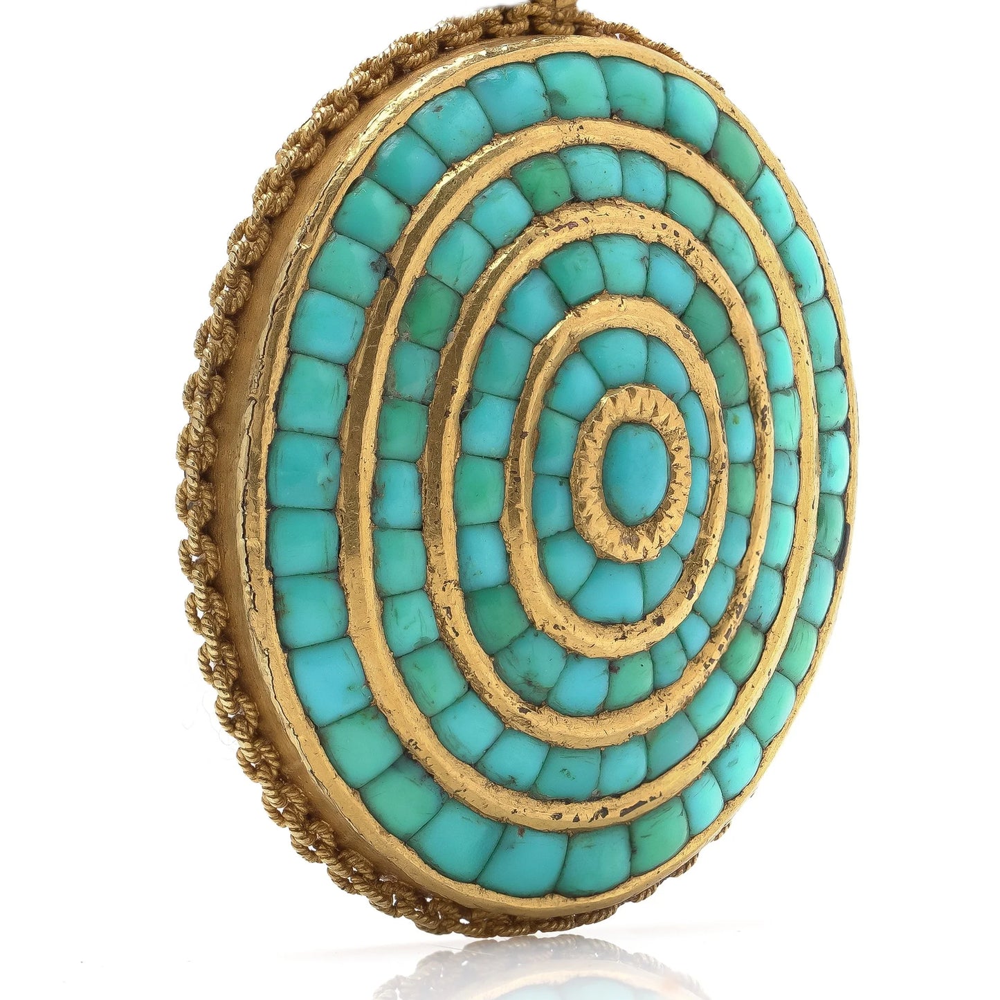 Victorian 18 Carat Yellow Gold Turquoise Oval Pendant, Circa 1880