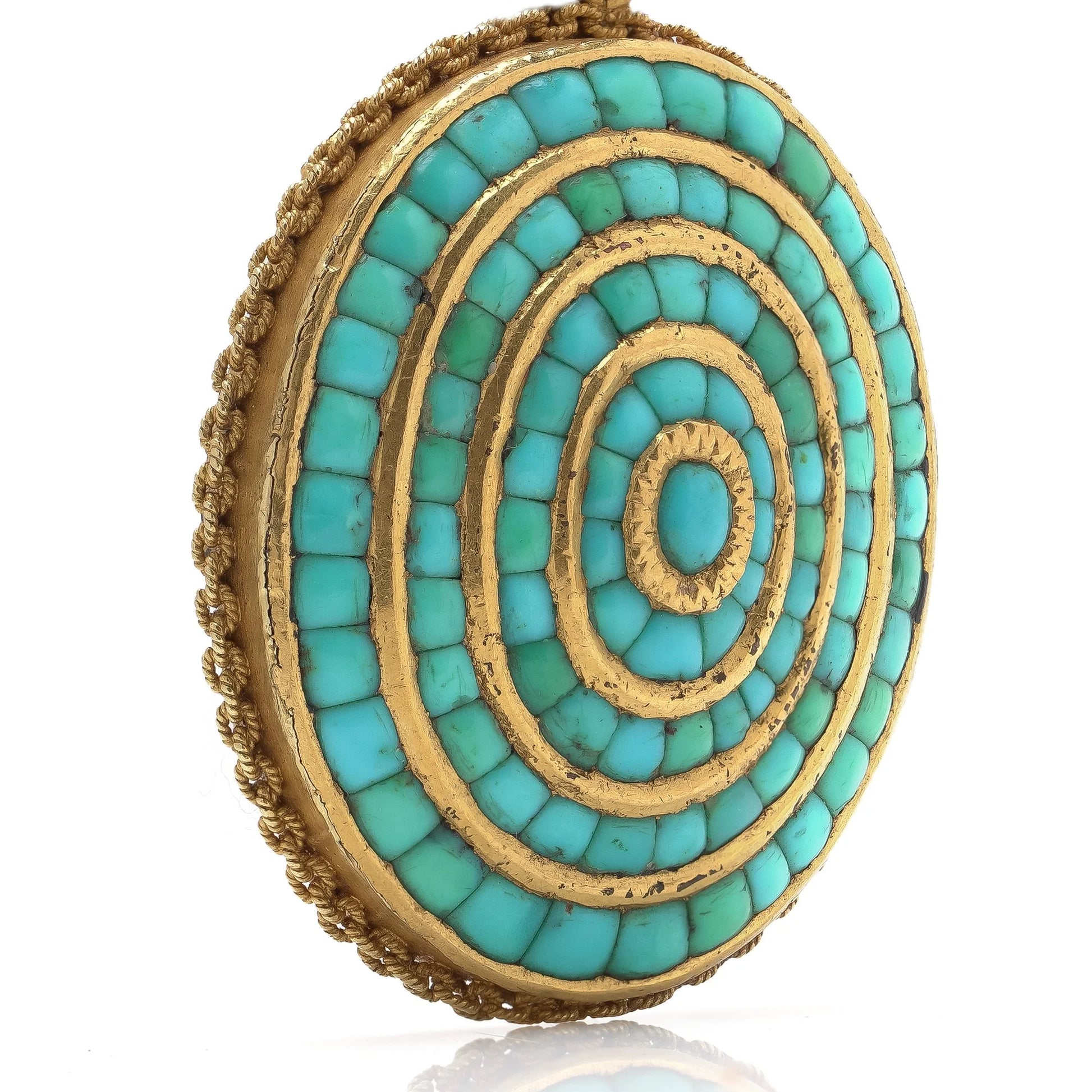 Victorian 18 Carat Yellow Gold Turquoise Oval Pendant, Circa 1880