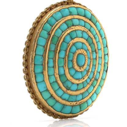 Victorian 18 Carat Yellow Gold Turquoise Oval Pendant, Circa 1880