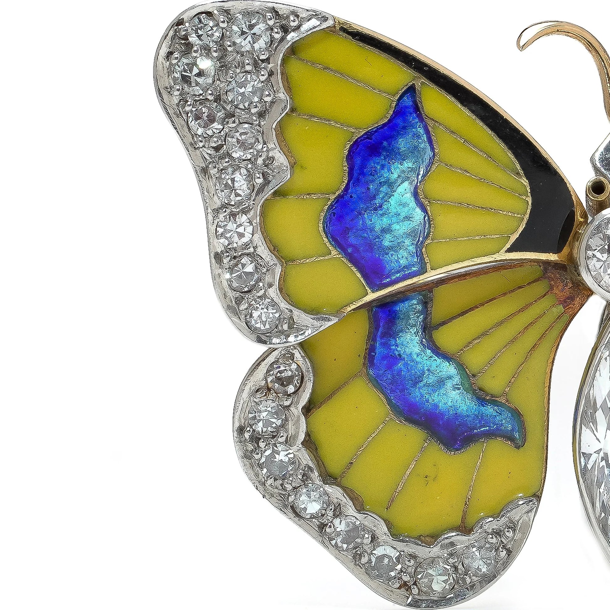 Early 20th Century Diamond and Enamel Butterfly Brooch