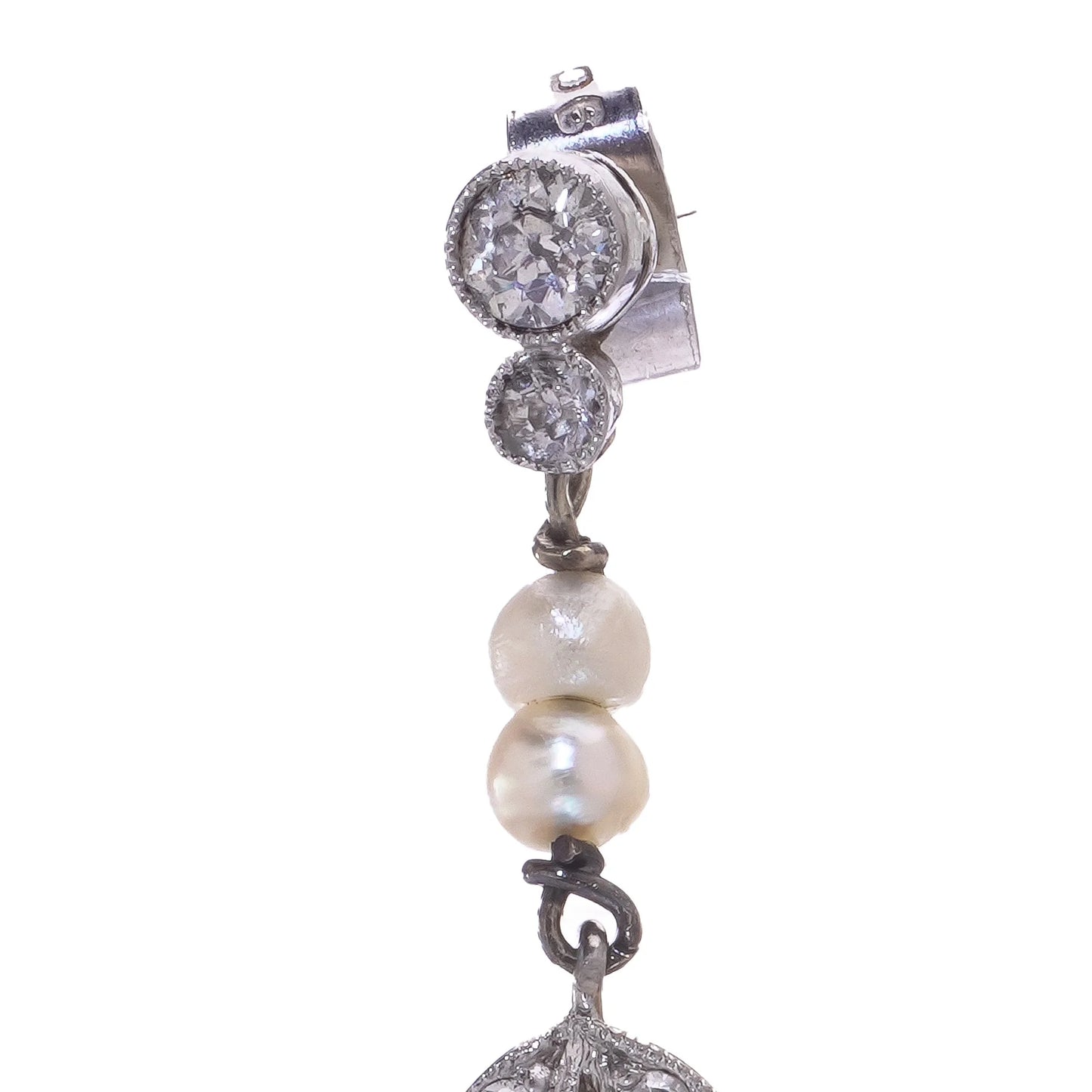 Belle Epoque Old Cut Diamond and Natural Pearl Drop Earrings