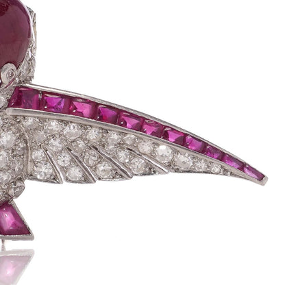 Vintage Diamond And Ruby Hummingbird Brooch In Platinum
