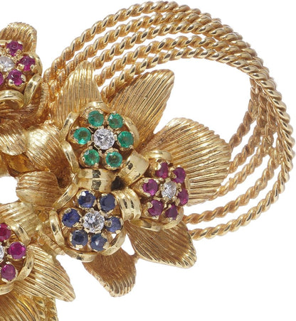 Kutchinsky Diamond And Gemstone Brooch In 18 Carat Yellow Gold