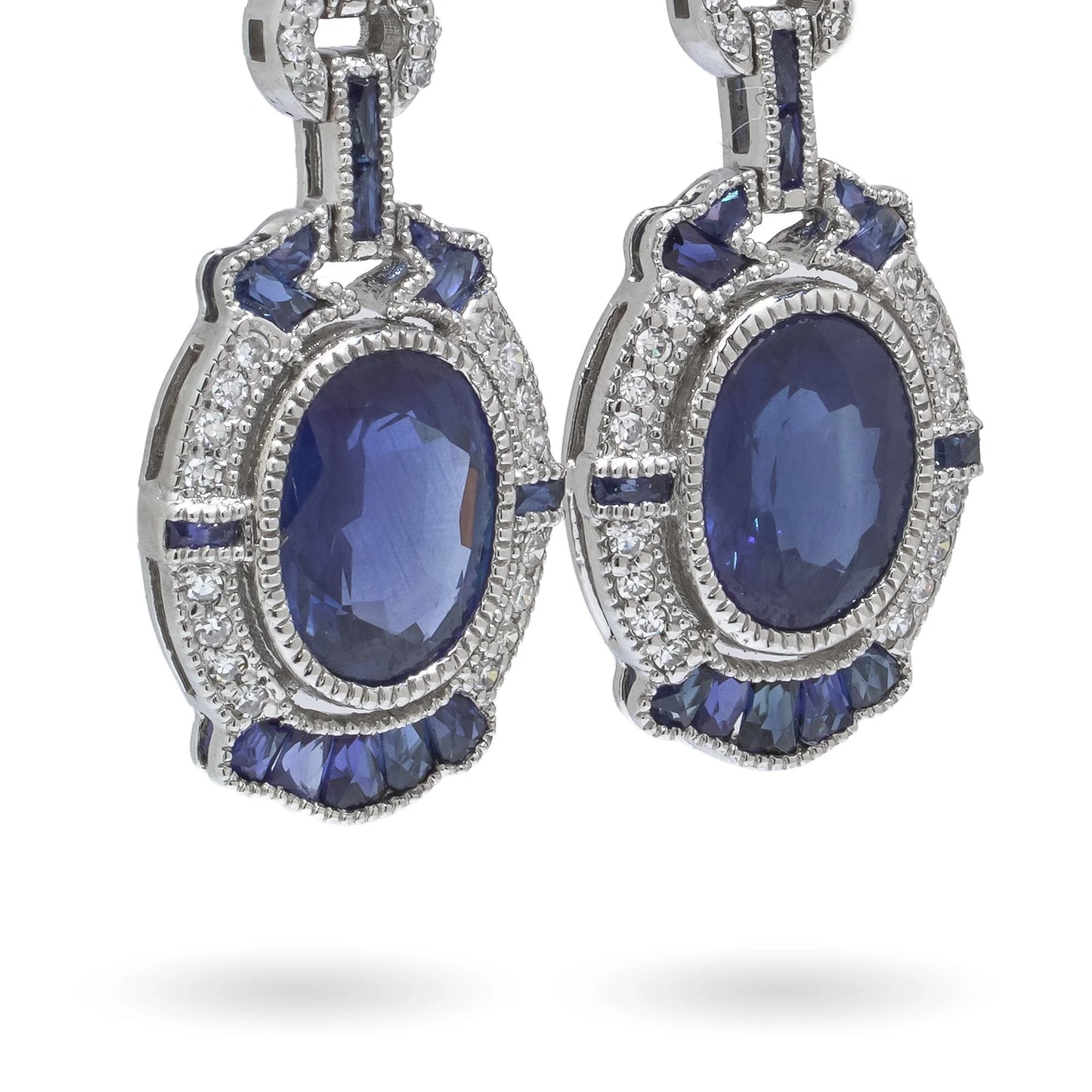 Vintage Platinum Sapphire and Diamond Drop Earrings, 2.92 cts