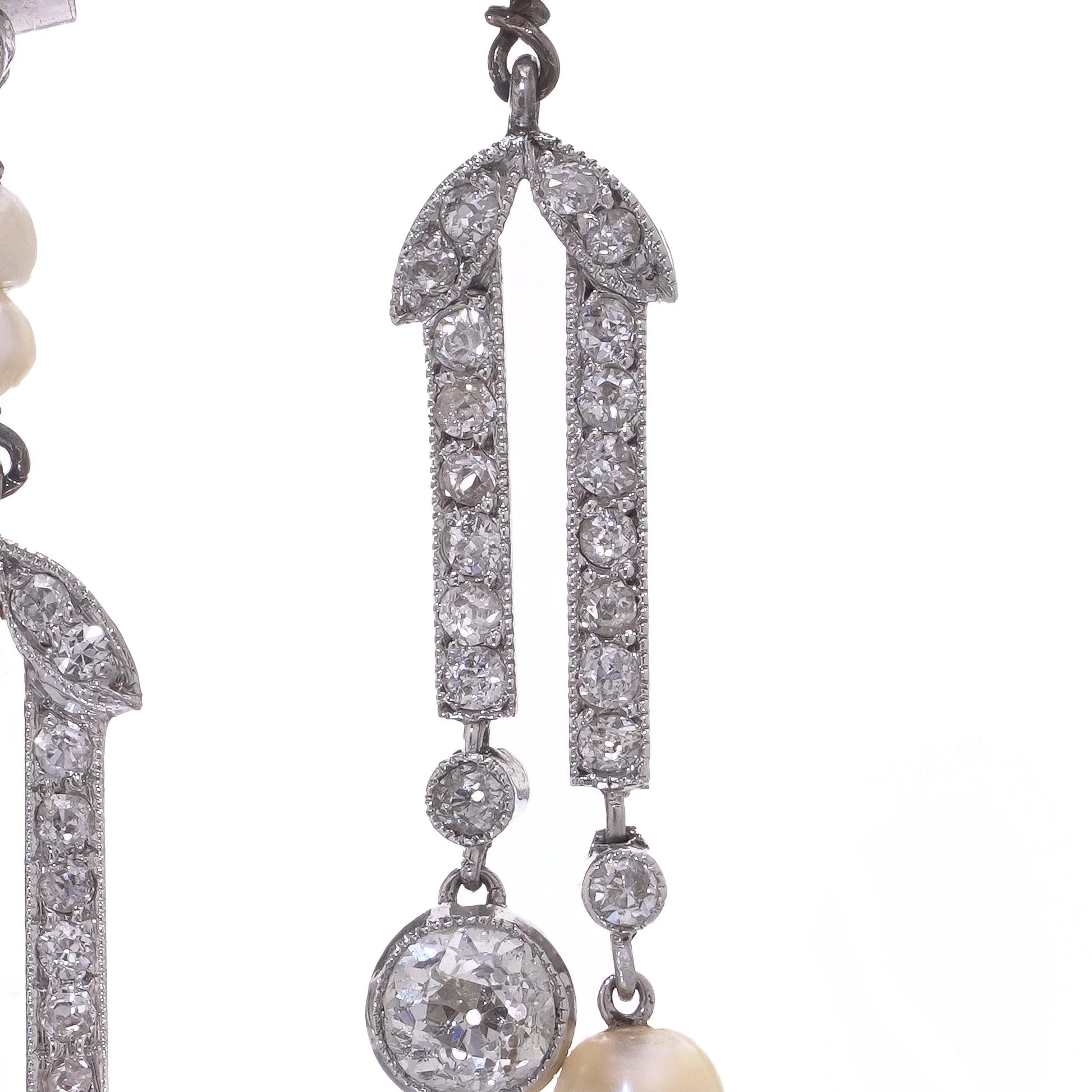 Belle Epoque Old Cut Diamond and Natural Pearl Drop Earrings