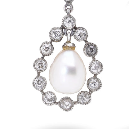 Art Deco Platinum Drop Earrings with Natural Pearls & Old Cut Diamonds, c.1920s