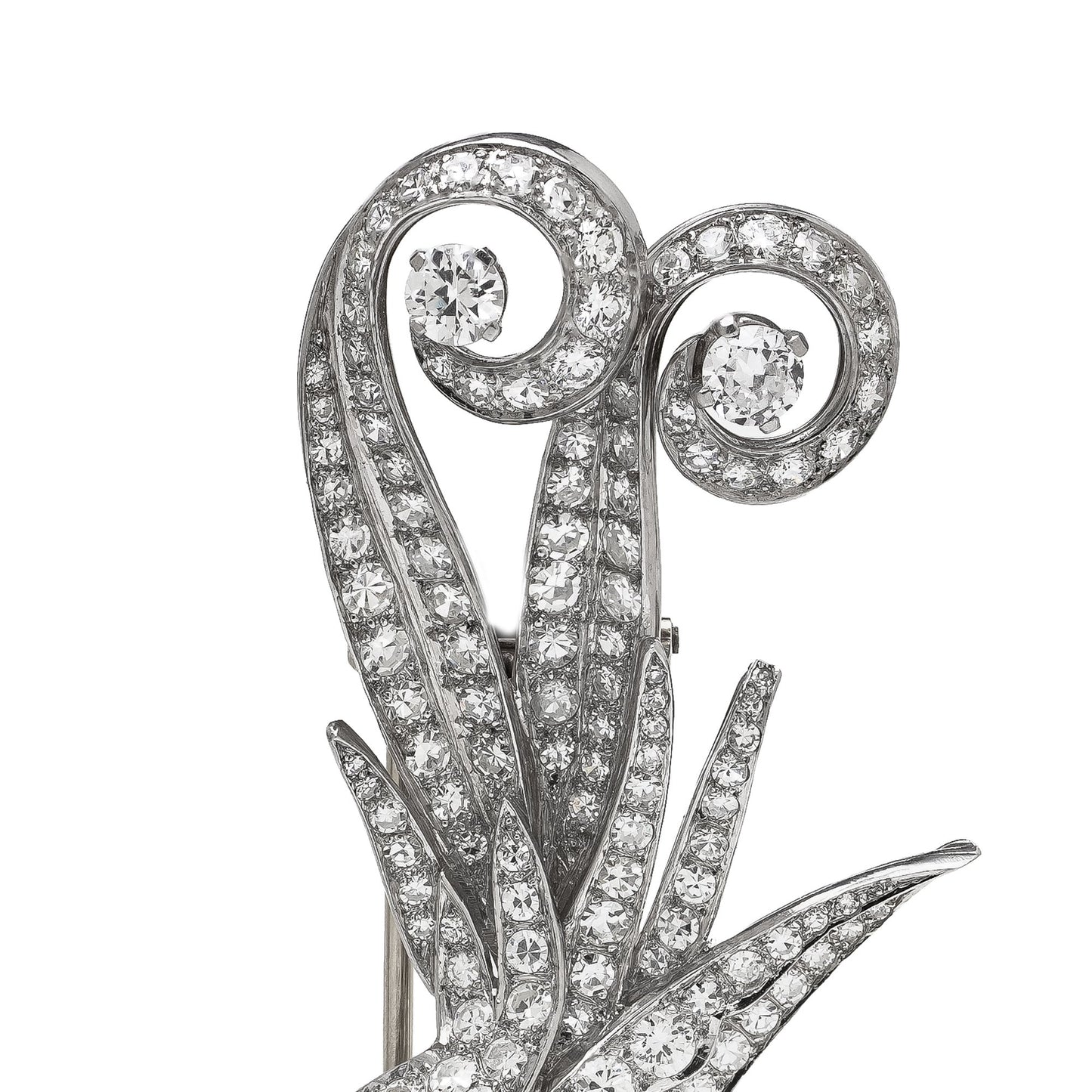 Art Deco Platinum Double Clip Diamond Bird Brooches