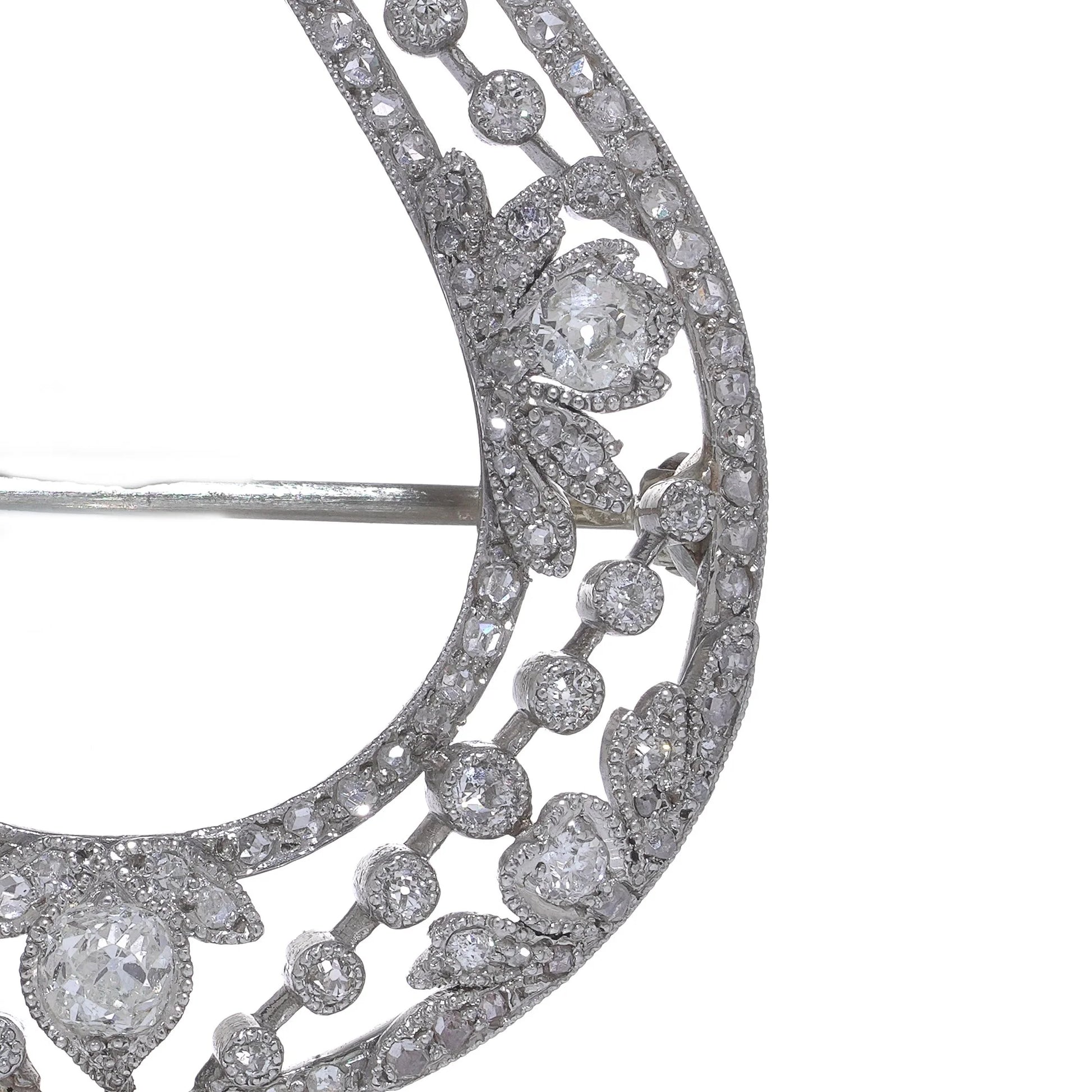 Belle Epoque 2.50ct Old Cut Diamond Horseshoe Brooch in Platinum