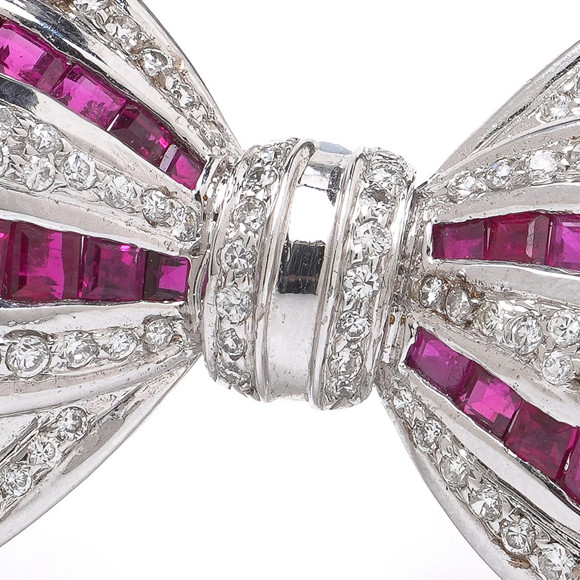 18 Carat White Gold Ruby And Diamond Bow Brooch