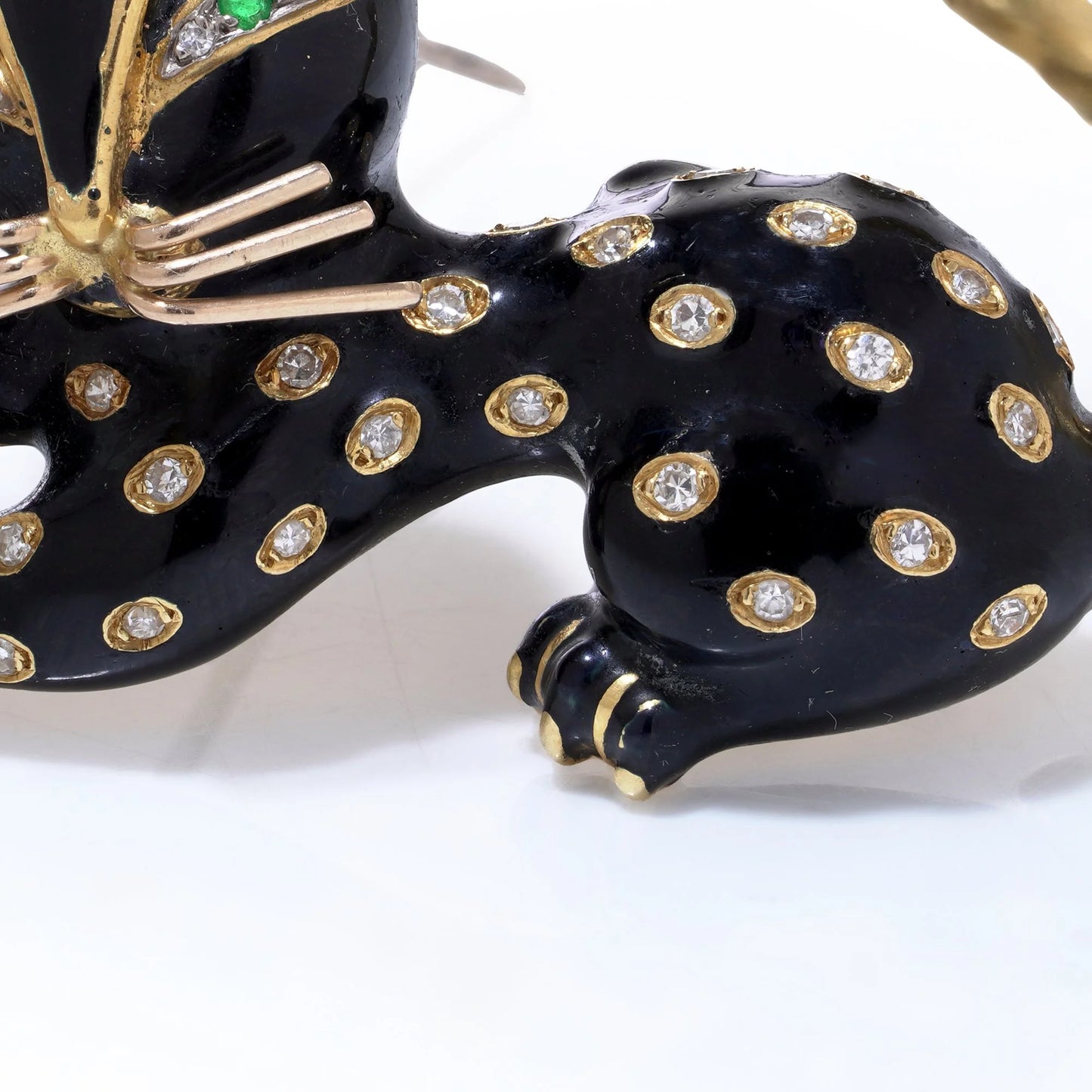 Kutchinsky 18ct Gold Diamond and Enamel Cat Brooch