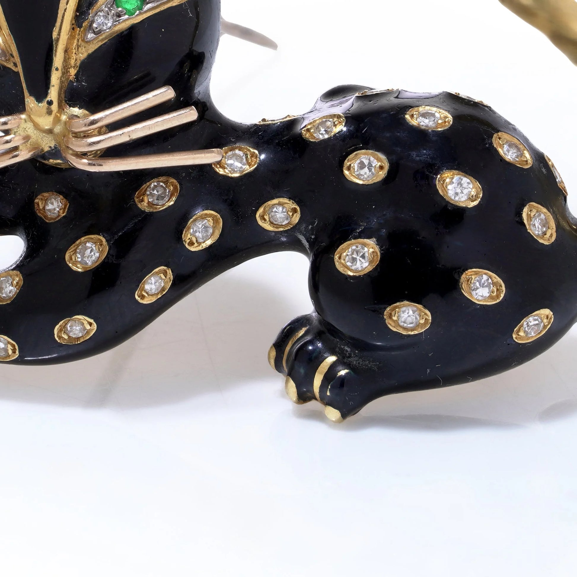 Kutchinsky 18ct Gold Diamond and Enamel Cat Brooch