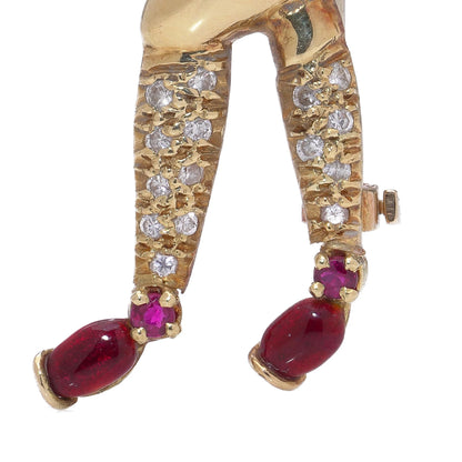 Ludwig Mller Style Diamond Ruby Enamel Set Gold Figural Brooch