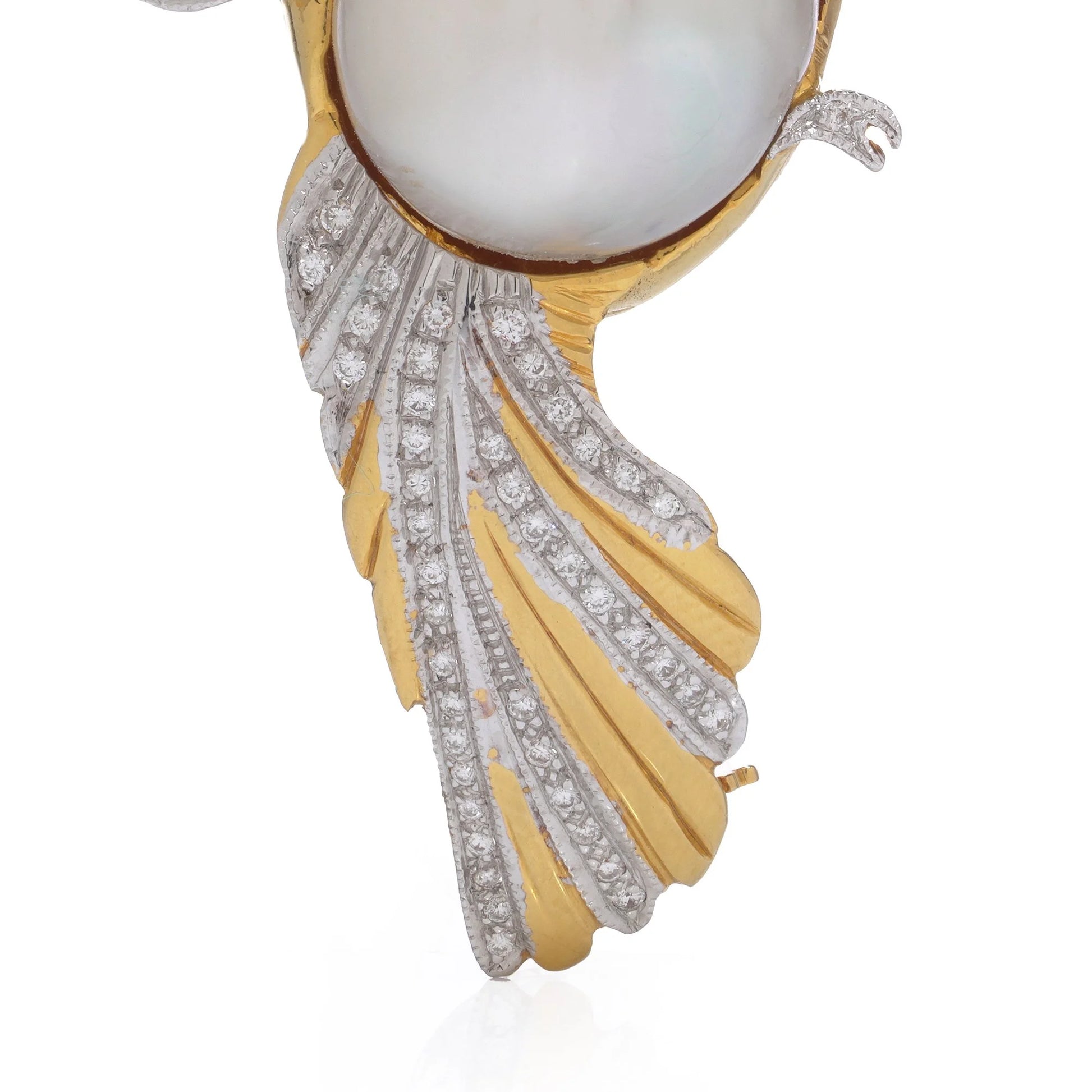 18 Carat Gold Cockatoo Brooch With South Sea Pearl And Diamonds
