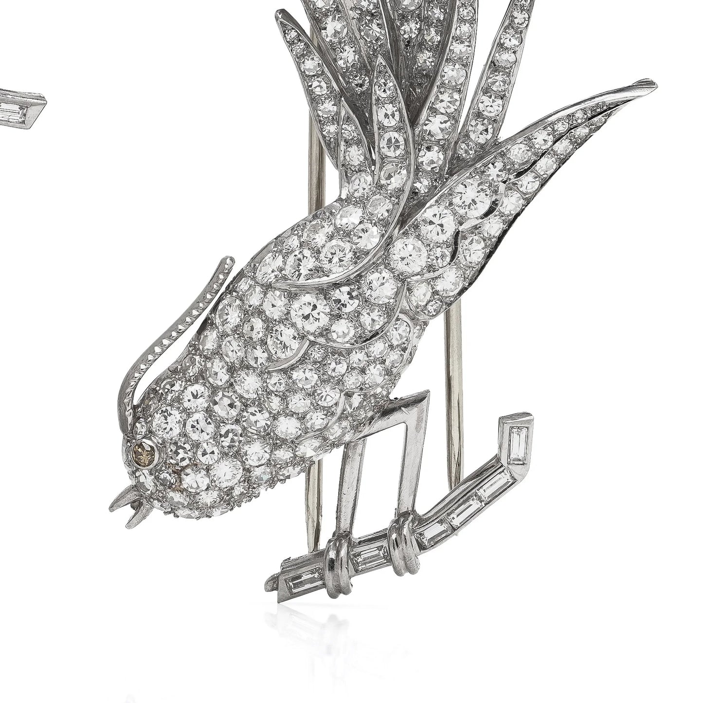 Art Deco Platinum Double Clip Diamond Bird Brooches