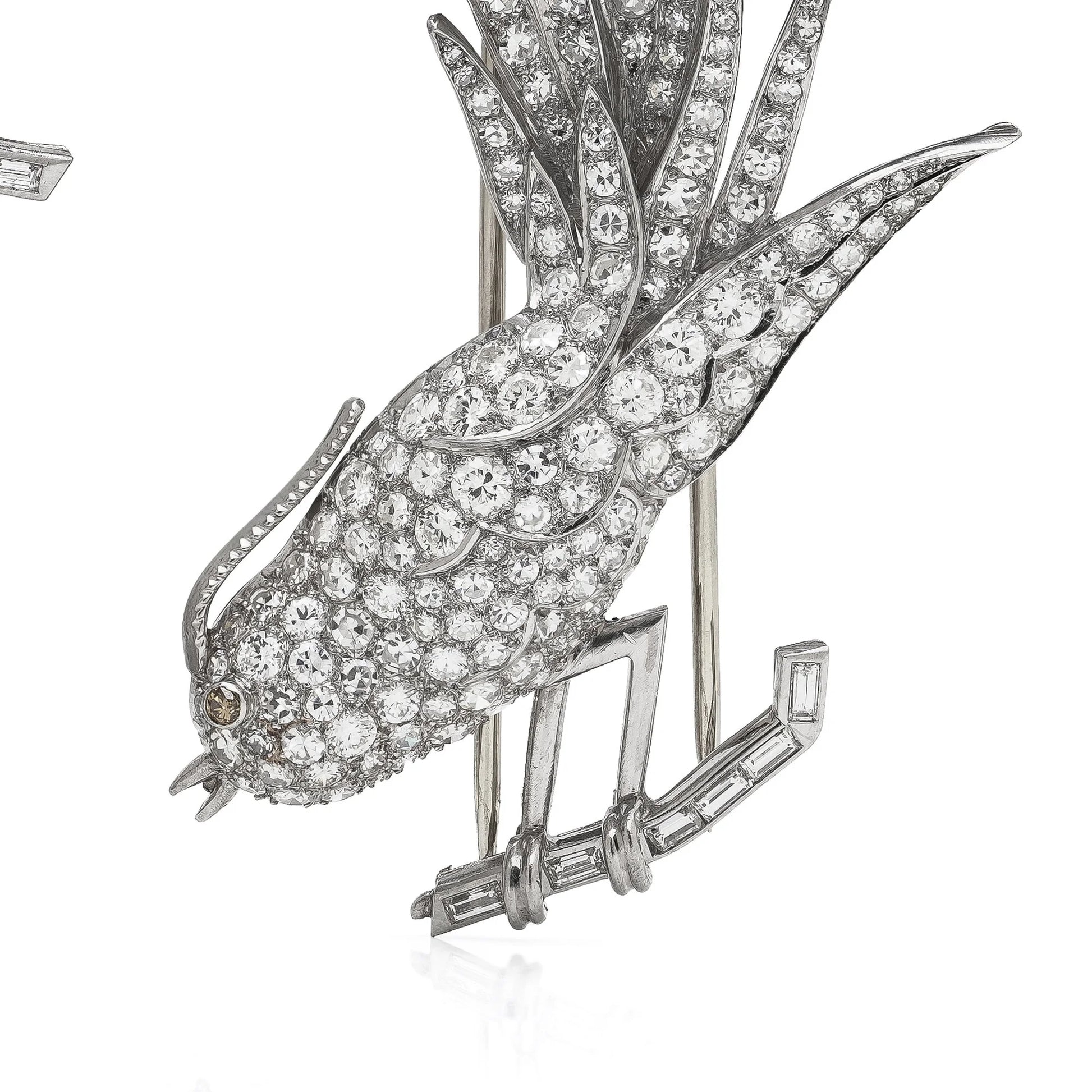 Art Deco Platinum Double Clip Diamond Bird Brooches