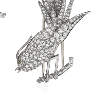 Art Deco Platinum Double Clip Diamond Bird Brooches