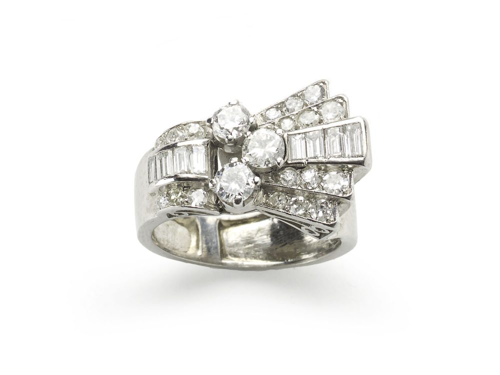 Platinum 1940's diamond ring cocktail