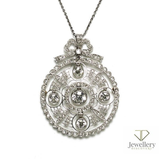 Antique Edwardian diamond pendant platinum articulated Art Deco 1910 1920