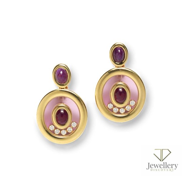 Chopard happy diamond and ruby earrings gold floating diamonds