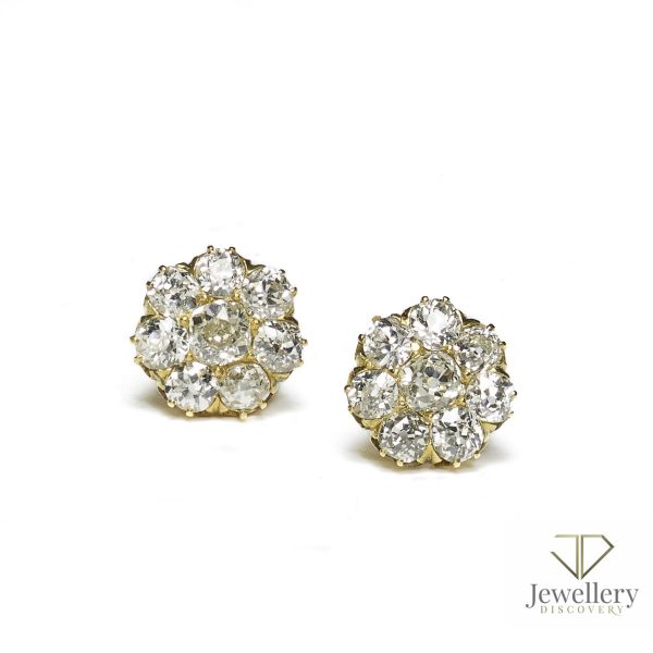 Antique victorian old cut diamond cluster earrings yellow gold claw