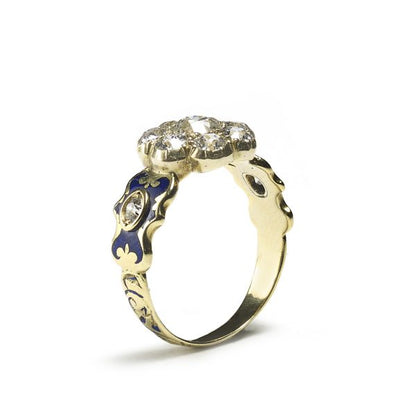 diamond blue enamel diamond cluster ring antique victorian 19th