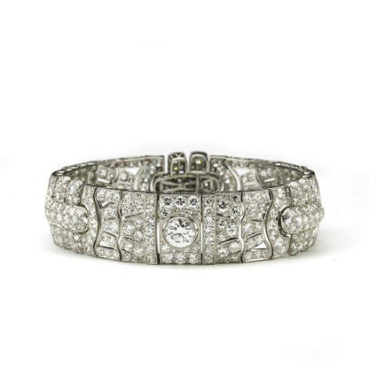 Art Deco Diamond Panel Bracelet Platinum 25 carats 1930's London wide